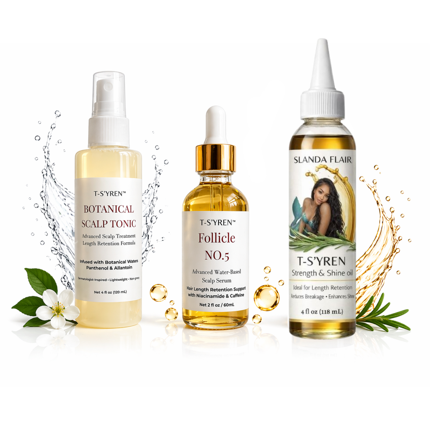 T-Syren Growth & Strength Trio 3-Step Hair Growth Bundle for Length Retention Thinning Edges & Shedding